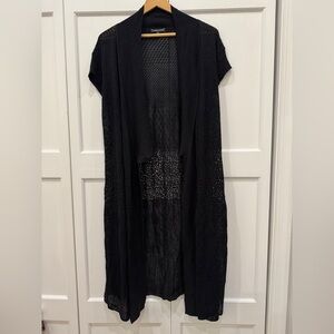 Eileen Fisher Black Sheen Lace Open Duster Cardigan